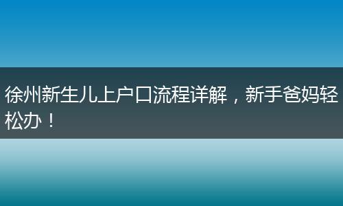徐州新生儿上户口流程详解，新手爸妈轻松办！