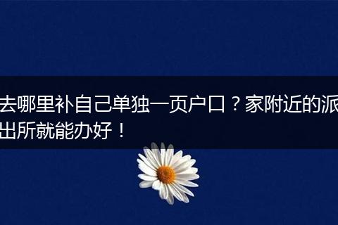去哪里补自己单独一页户口？家附近的派出所就能办好！
