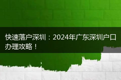 快速落户深圳：2024年广东深圳户口办理攻略！