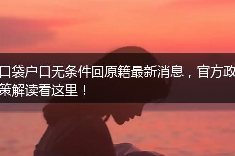 口袋户口无条件回原籍最新消息，官方政策解读看这里！