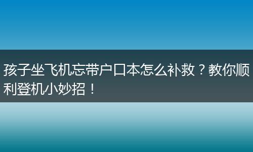 孩子坐飞机忘带户口本怎么补救？教你顺利登机小妙招！