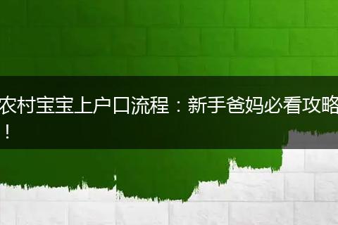 农村宝宝上户口流程：新手爸妈必看攻略！
