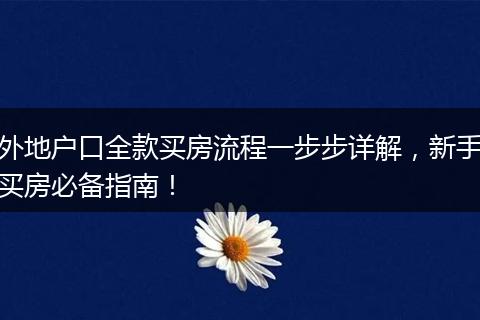外地户口全款买房流程一步步详解，新手买房必备指南！