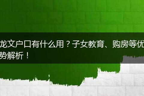 龙文户口有什么用?子女教育、购房等优势解析!