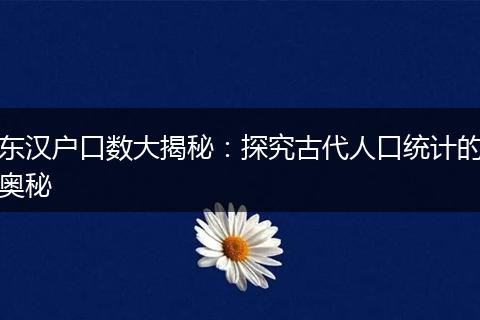 东汉户口数大揭秘：探究古代人口统计的奥秘