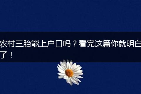 农村三胎能上户口吗？看完这篇你就明白了！