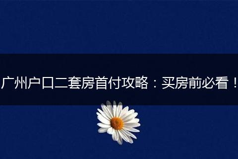 广州户口二套房首付攻略：买房前必看！