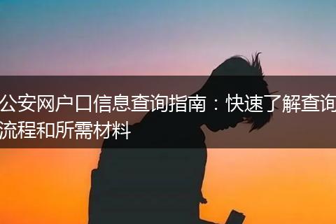 公安网户口信息查询指南：快速了解查询流程和所需材料