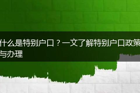 什么是特别户口？一文了解特别户口政策与办理
