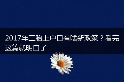 2017年三胎上户口有啥新政策？看完这篇就明白了