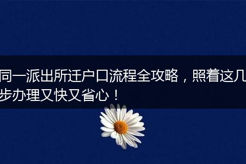 同一派出所迁户口流程全攻略，照着这几步办理又快又省心！