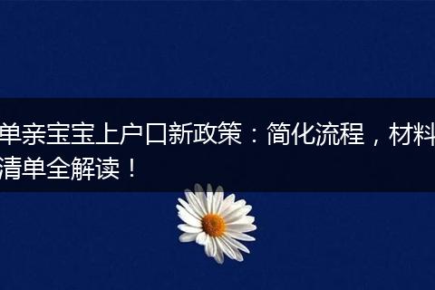 单亲宝宝上户口新政策:简化流程,材料清单全解读!