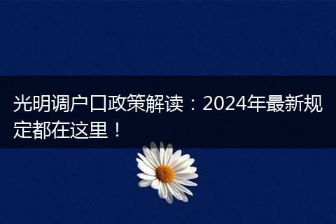 光明调户口政策解读:2024年最新规定都在这里!