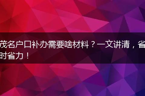 茂名户口补办需要啥材料？一文讲清，省时省力！