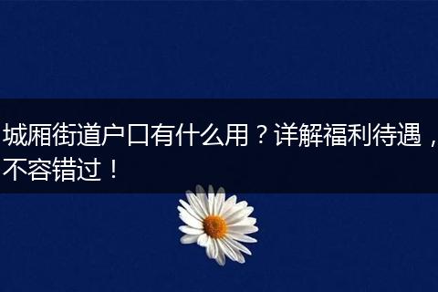 城厢街道户口有什么用？详解福利待遇，不容错过！