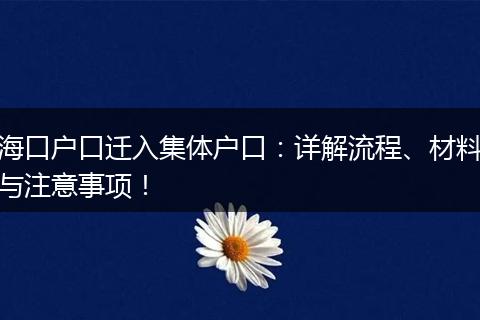 海口户口迁入集体户口：详解流程、材料与注意事项！