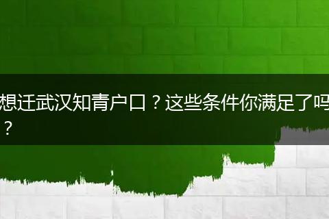 想迁武汉知青户口？这些条件你满足了吗？
