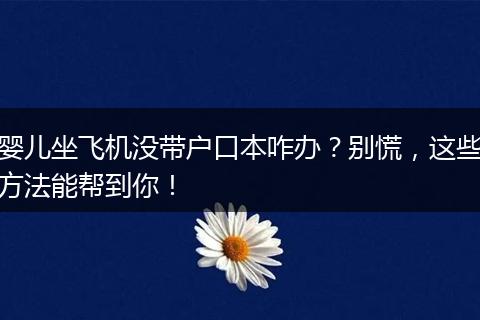 婴儿坐飞机没带户口本咋办？别慌，这些方法能帮到你！