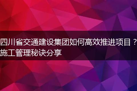 四川省交通建设集团如何高效推进项目?施工管理秘诀分享