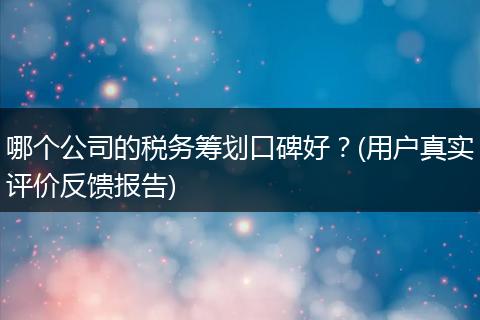 哪个公司的税务筹划口碑好?(用户真实评价反馈报告)