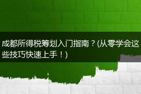 成都所得税筹划入门指南？(从零学会这些技巧快速上手！)