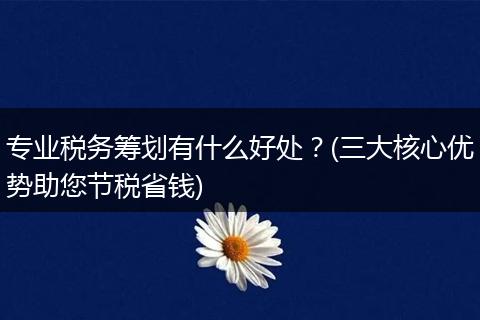 专业税务筹划有什么好处？(三大核心优势助您节税省钱)