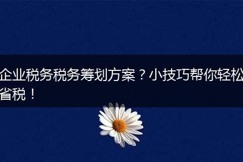 企业税务税务筹划方案？小技巧帮你轻松省税！