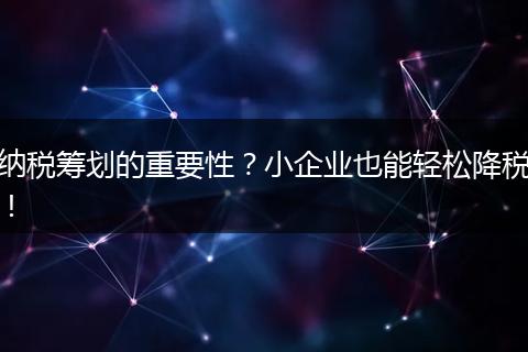 纳税筹划的重要性?小企业也能轻松降税!