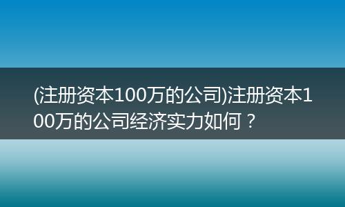 (注册资本100万的公司)注册资本100万的公司经济实力如何？