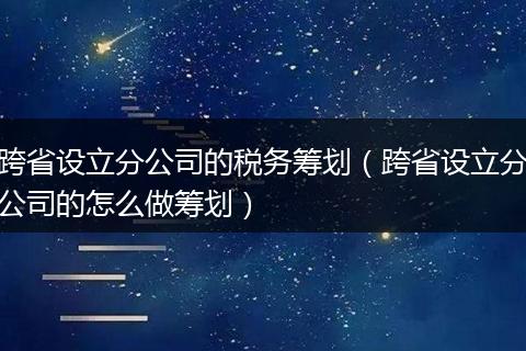 跨省设立分公司的税务筹划（跨省设立分公司的怎么做筹划）