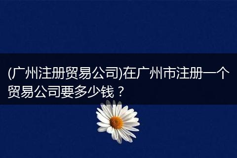 (广州注册贸易公司)在广州市注册一个贸易公司要多少钱？
