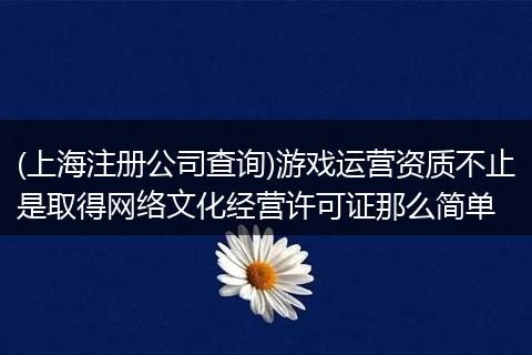 (上海注册公司查询)游戏运营资质不止是取得网络文化经营许可证那么简单