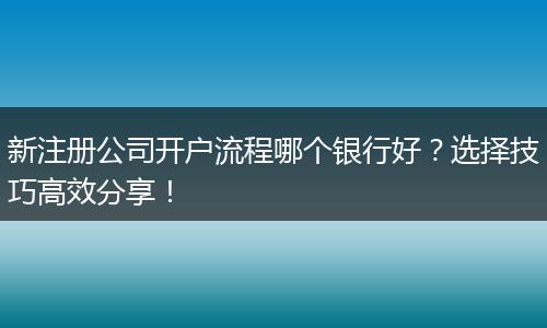 新注册公司开户流程哪个银行好？选择技巧高效分享！
