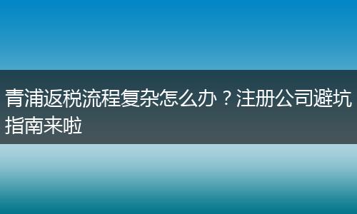 青浦返税流程复杂怎么办？注册公司避坑指南来啦