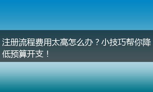 注册流程费用太高怎么办？小技巧帮你降低预算开支！