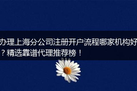 办理上海分公司注册开户流程哪家机构好？精选靠谱代理推荐榜！