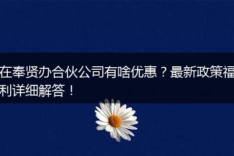 在奉贤办合伙公司有啥优惠？最新政策福利详细解答！