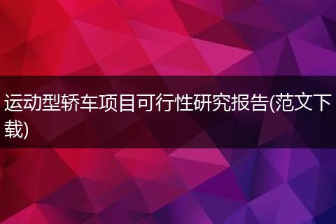 运动型轿车项目可行性研究报告(范文下载)