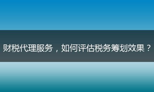 财税代理服务,如何评估税务筹划效果?