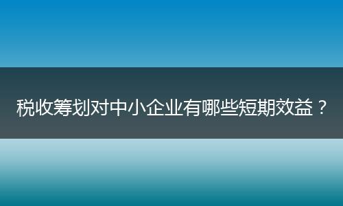 税收筹划对中小企业有哪些短期效益?