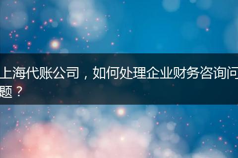上海代账公司，如何处理企业财务咨询问题？