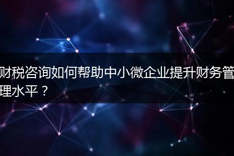财税咨询如何帮助中小微企业提升财务管理水平？