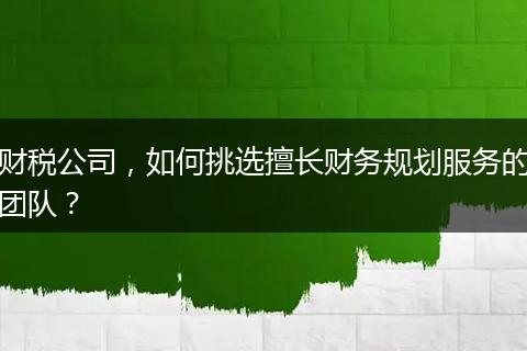 财税公司，如何挑选擅长财务规划服务的团队？
