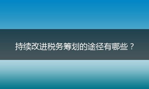 持续改进税务筹划的途径有哪些?