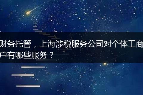 财务托管,上海涉税服务公司对个体工商户有哪些服务?