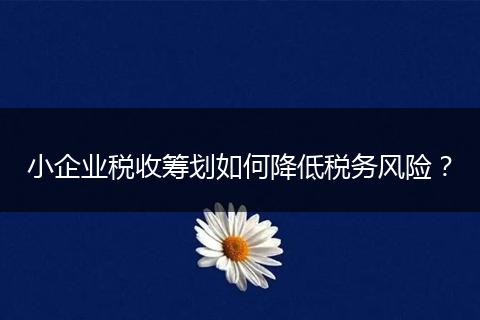 小企业税收筹划如何降低税务风险?