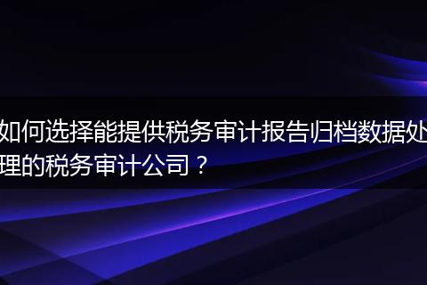 如何选择能提供税务审计报告归档数据处理的税务审计公司?