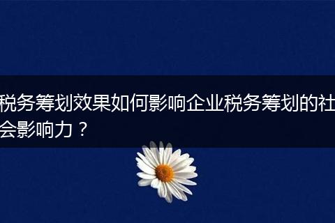 税务筹划效果如何影响企业税务筹划的社会影响力？