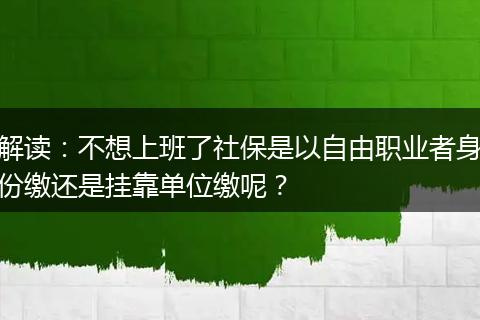 解读:不想上班了社保是以自由职业者身份缴还是挂靠单位缴呢?