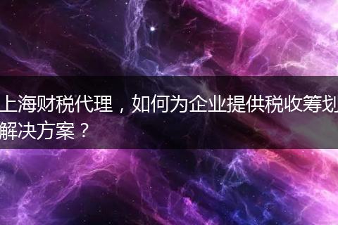 上海财税代理,如何为企业提供税收筹划解决方案?